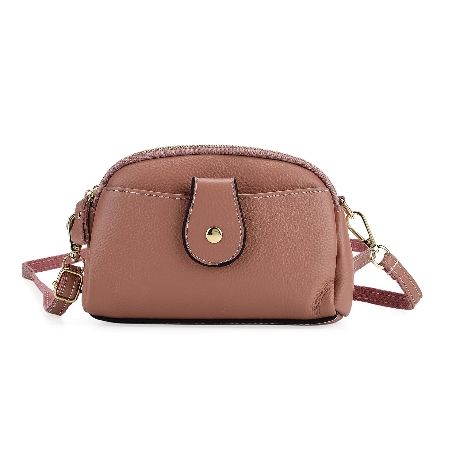 Set of 2 Genuine Leather Crossbody Bag & RFID Card Wallet - Dusty Pink