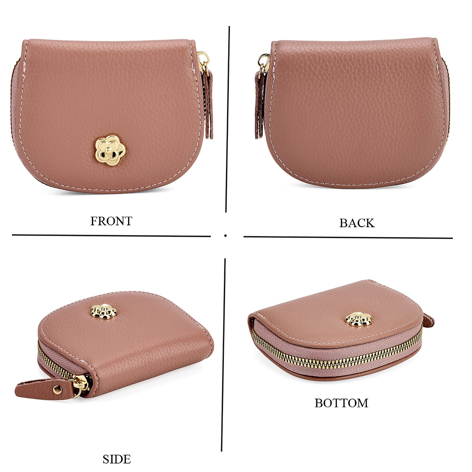 Set of 2 Genuine Leather Crossbody Bag & RFID Card Wallet - Dusty Pink