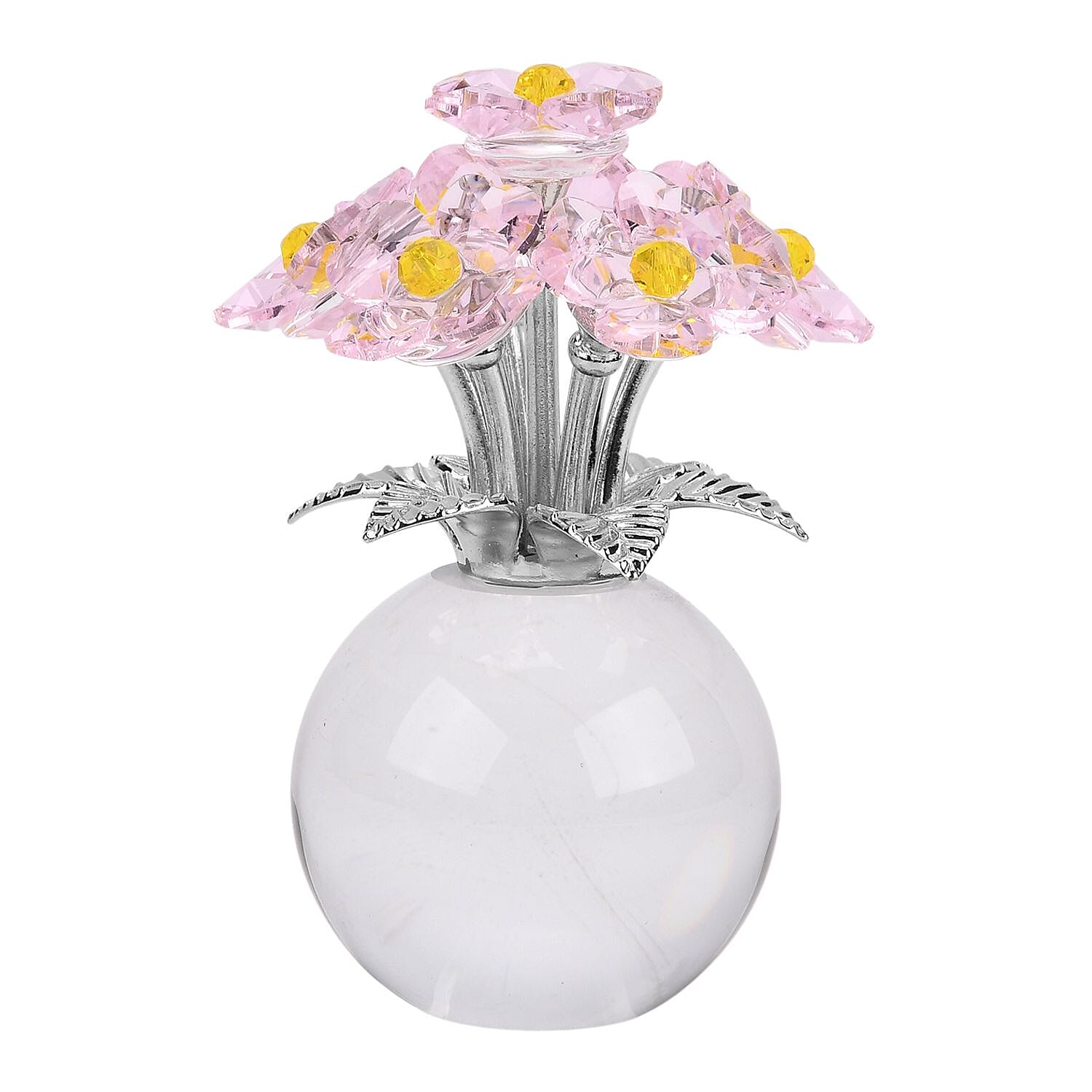 7-Head Crystal Glass Flower Decor - Pink