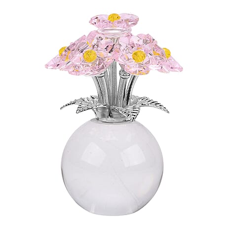 7-Head Crystal Glass Flower Decor - Pink