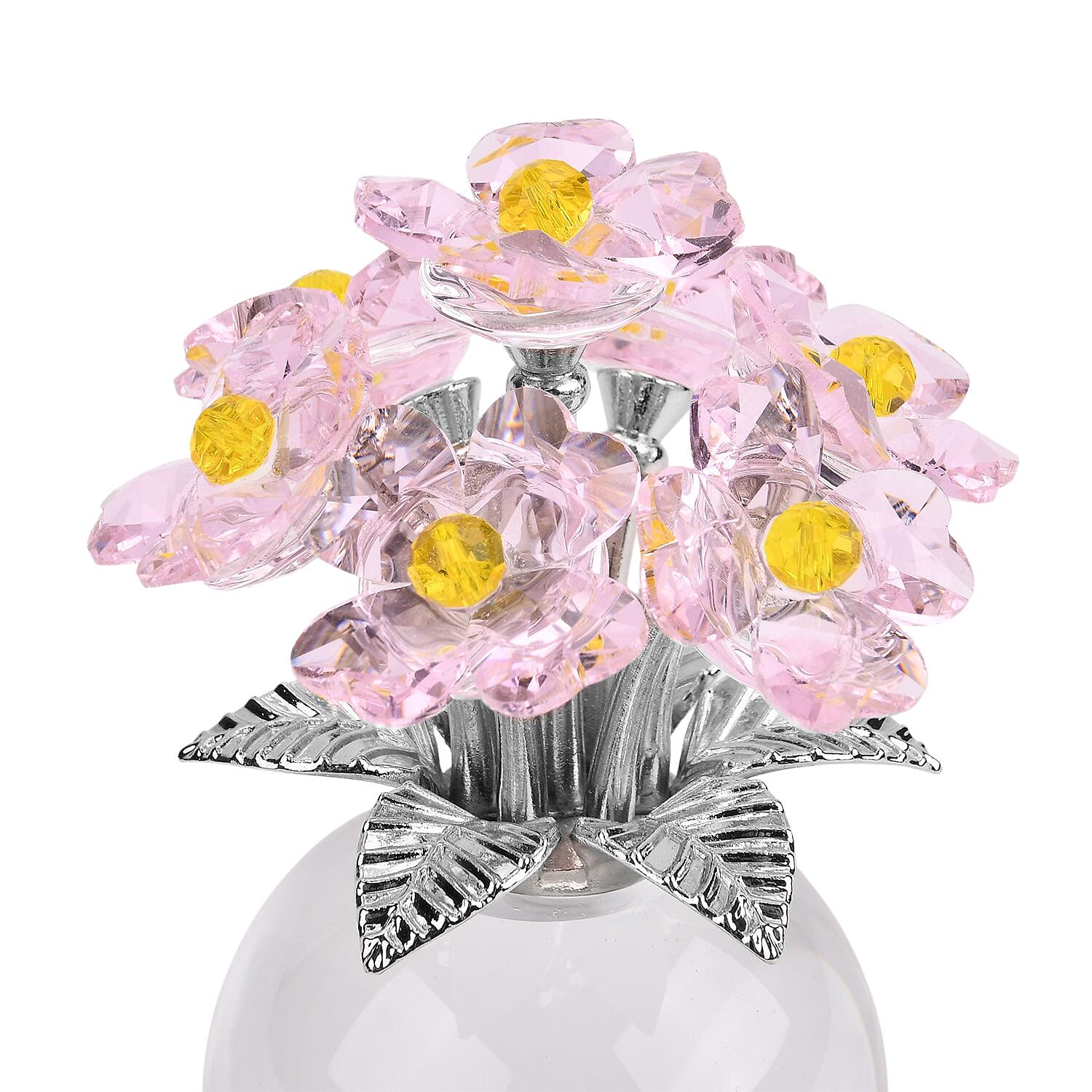 7-Head Crystal Glass Flower Decor - Pink