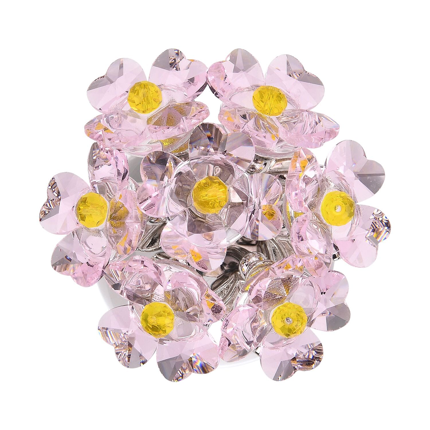 7-Head Crystal Glass Flower Decor - Pink