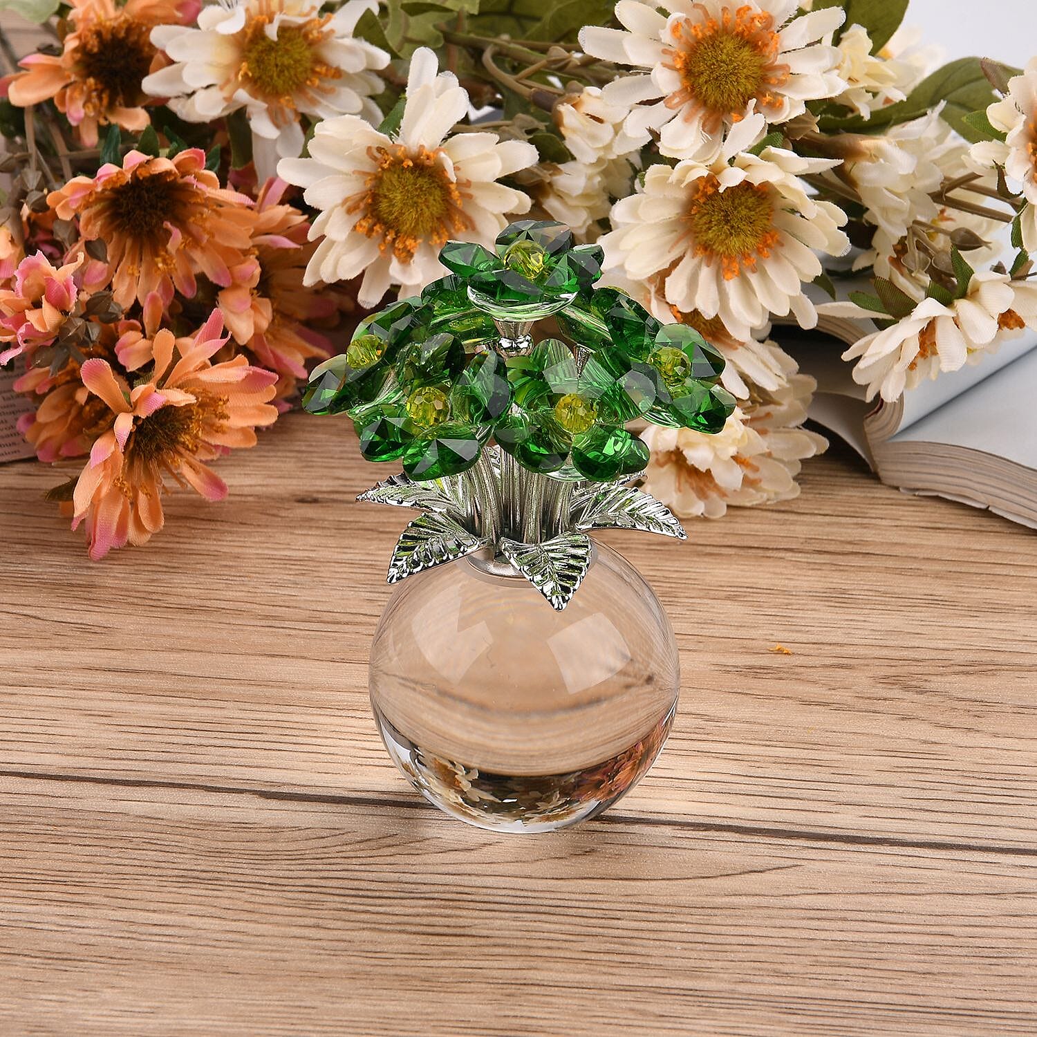 7-Head Crystal Glass Flower Decor - Green