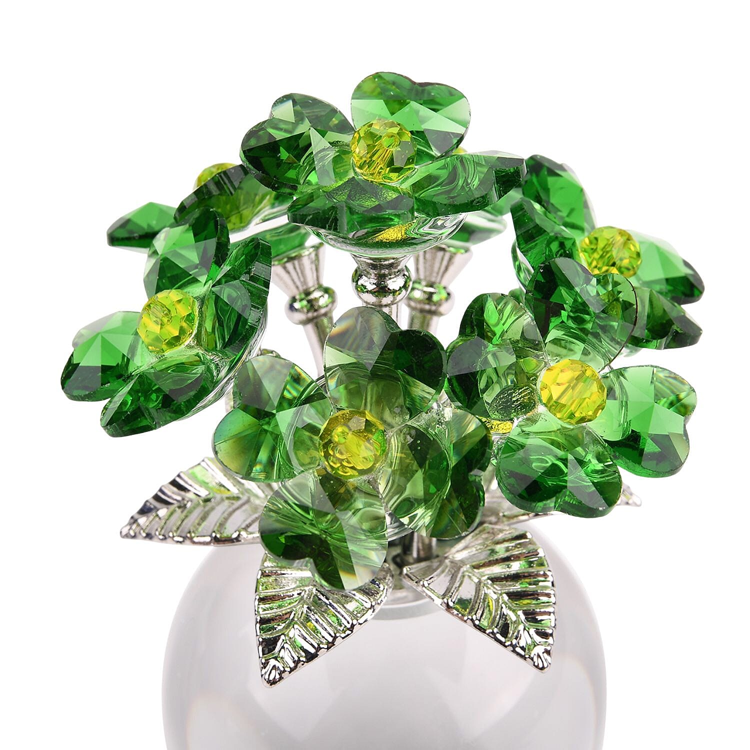 7-Head Crystal Glass Flower Decor - Green