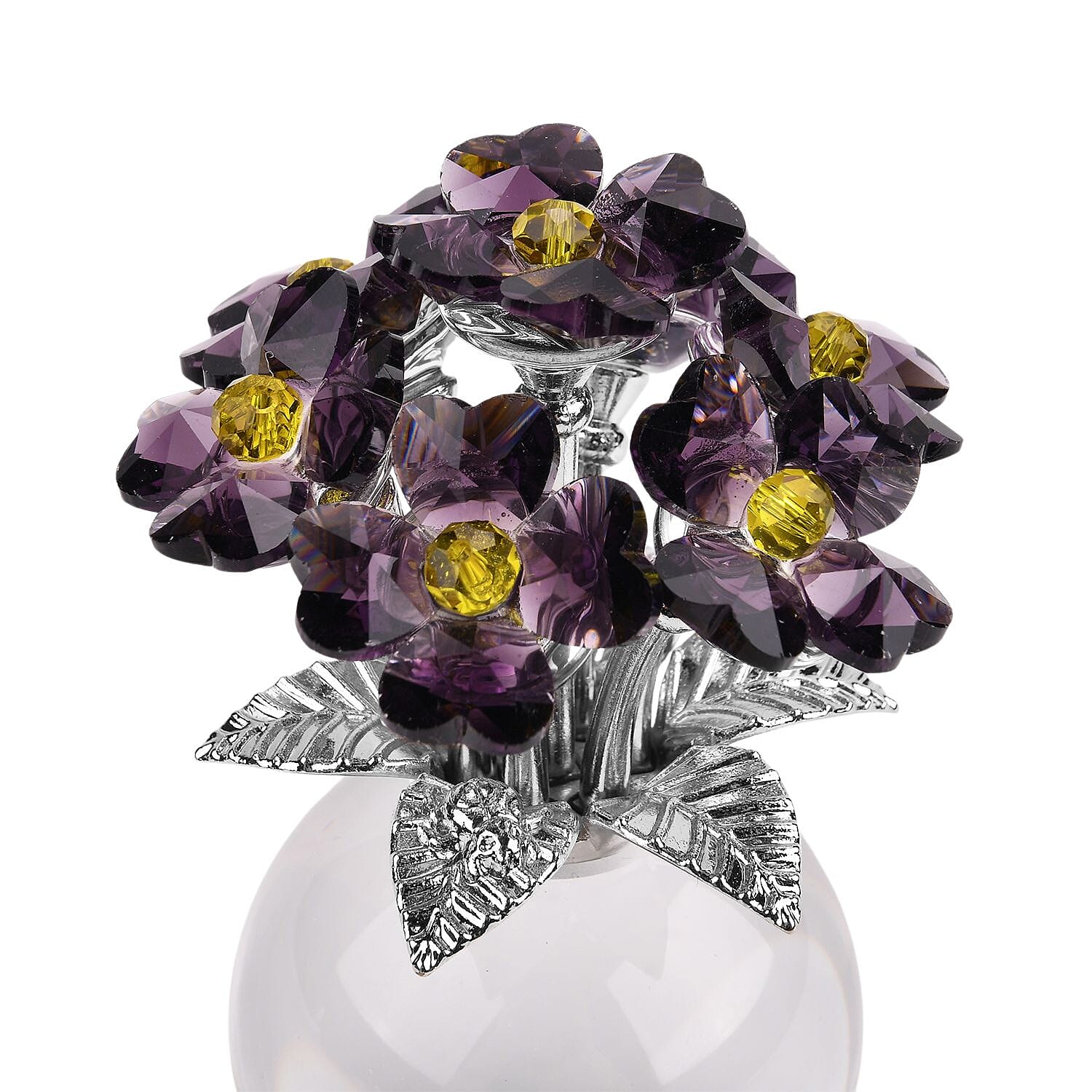 7-Head Crystal Glass Flower Decor - Purple