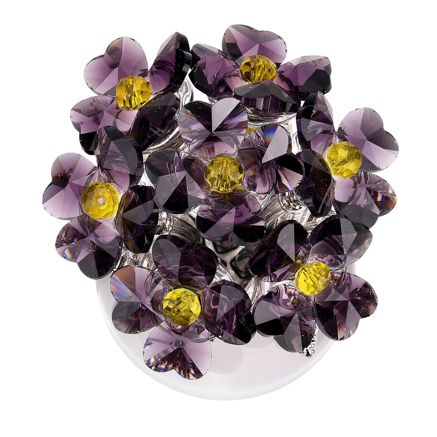 7-Head Crystal Glass Flower Decor - Purple