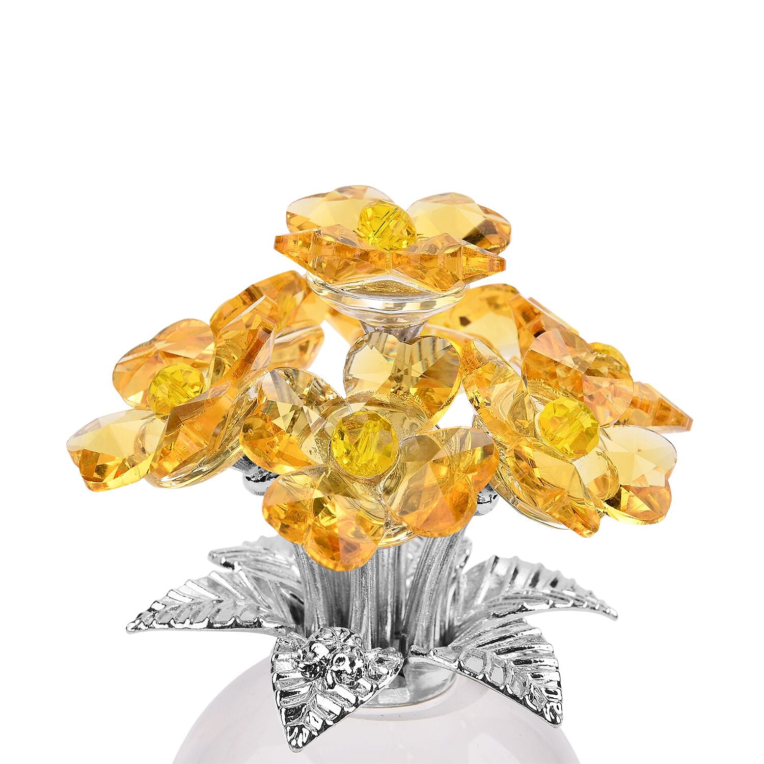 7-Head Crystal Glass Flower Decor - Yellow