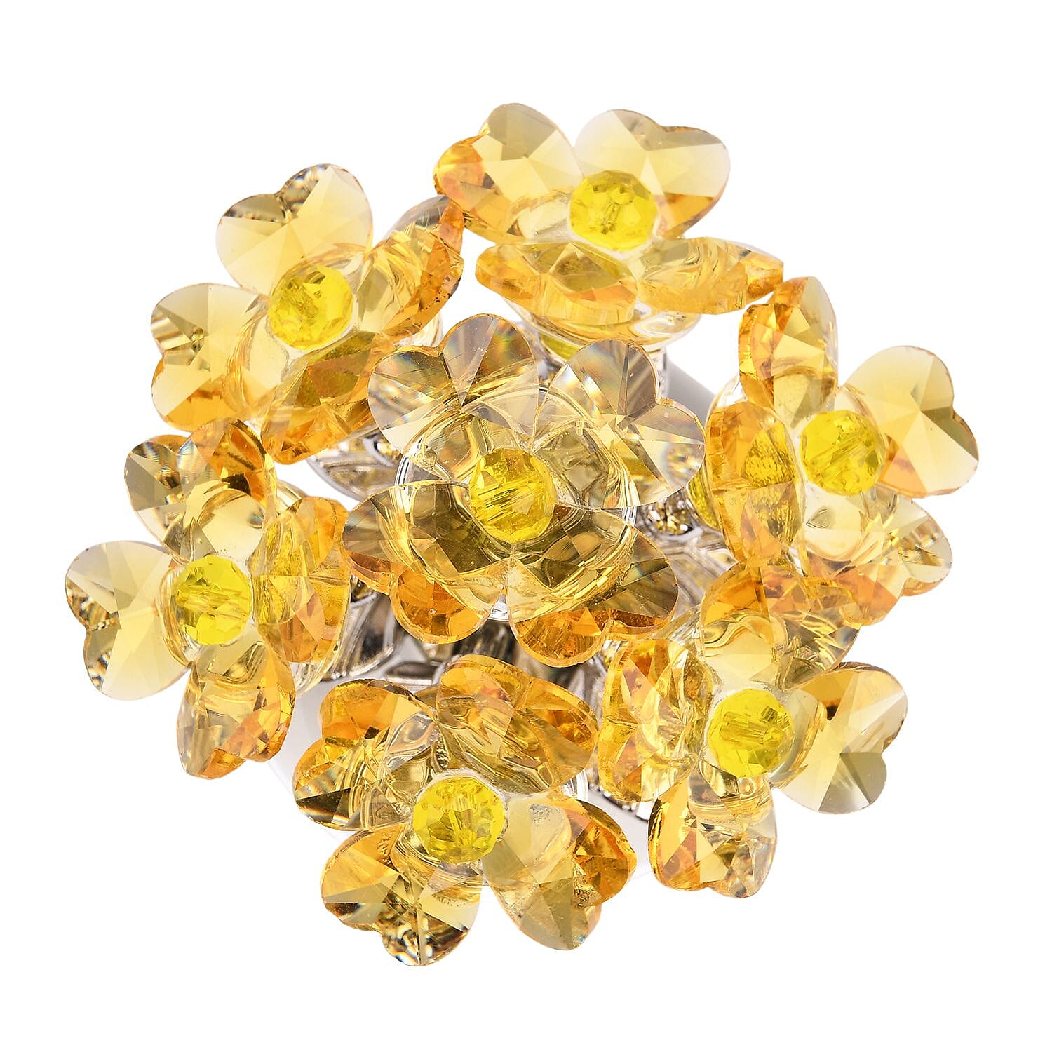 7-Head Crystal Glass Flower Decor - Yellow
