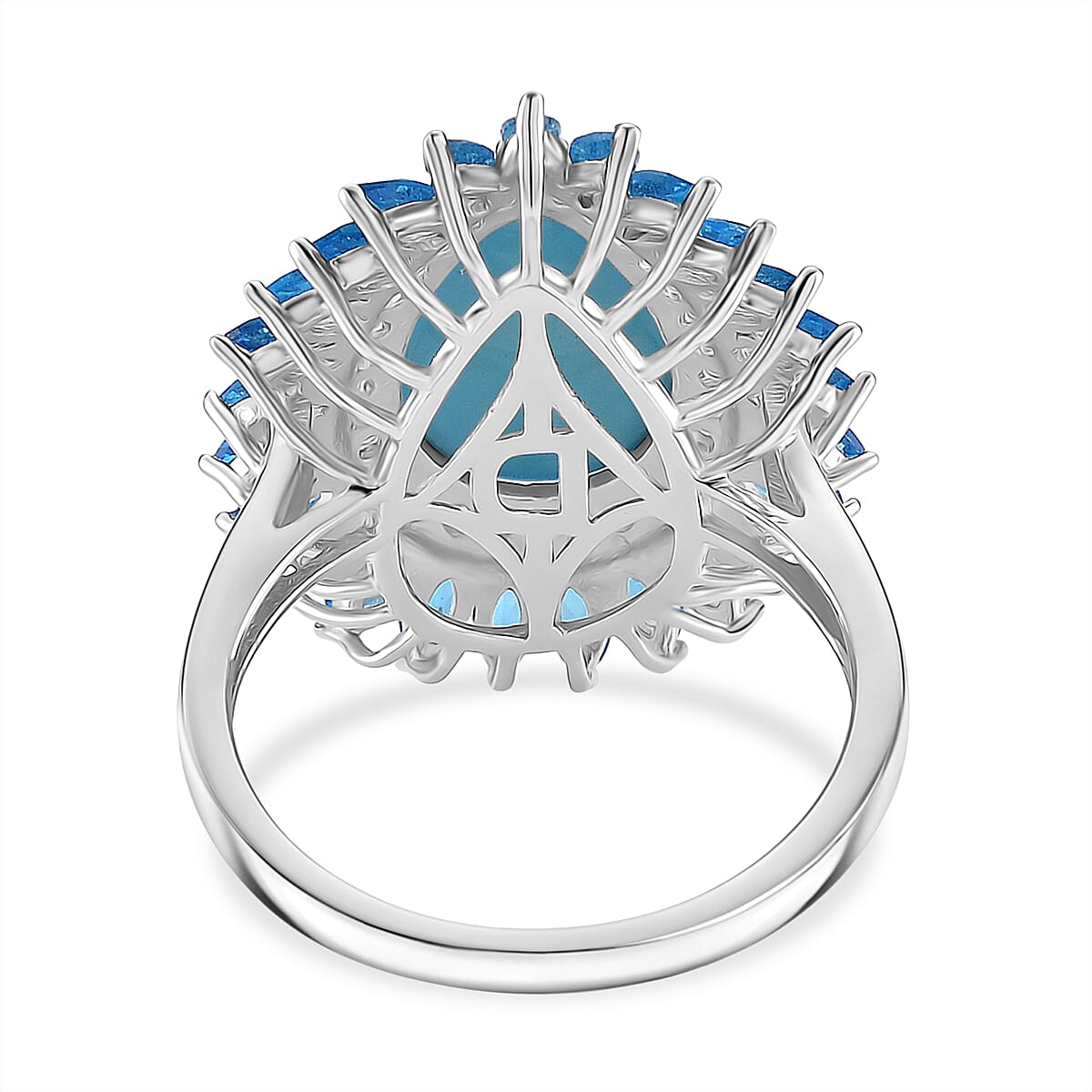 D'joy Sleeping Beauty Turquoise, White Zircon & Neon Apatite Ring in Rhodium Overlay Sterling Silver 6.96 Ct.