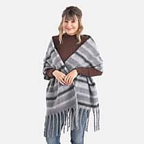 Striped Soft Touch Large Shawl with Tassel (180 x 50 cm) - Grey