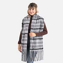 Striped Soft Touch Large Shawl with Tassel (180 x 50 cm) - Grey