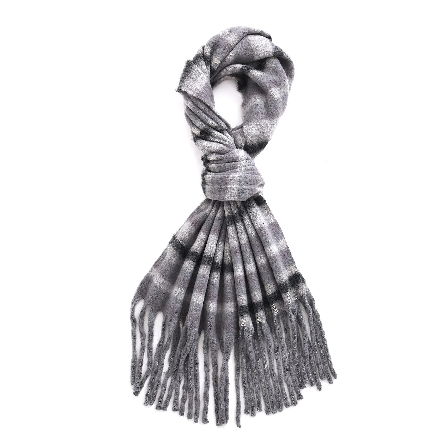 Striped Soft Touch Large Shawl with Tassel (180 x 50 cm) - Grey