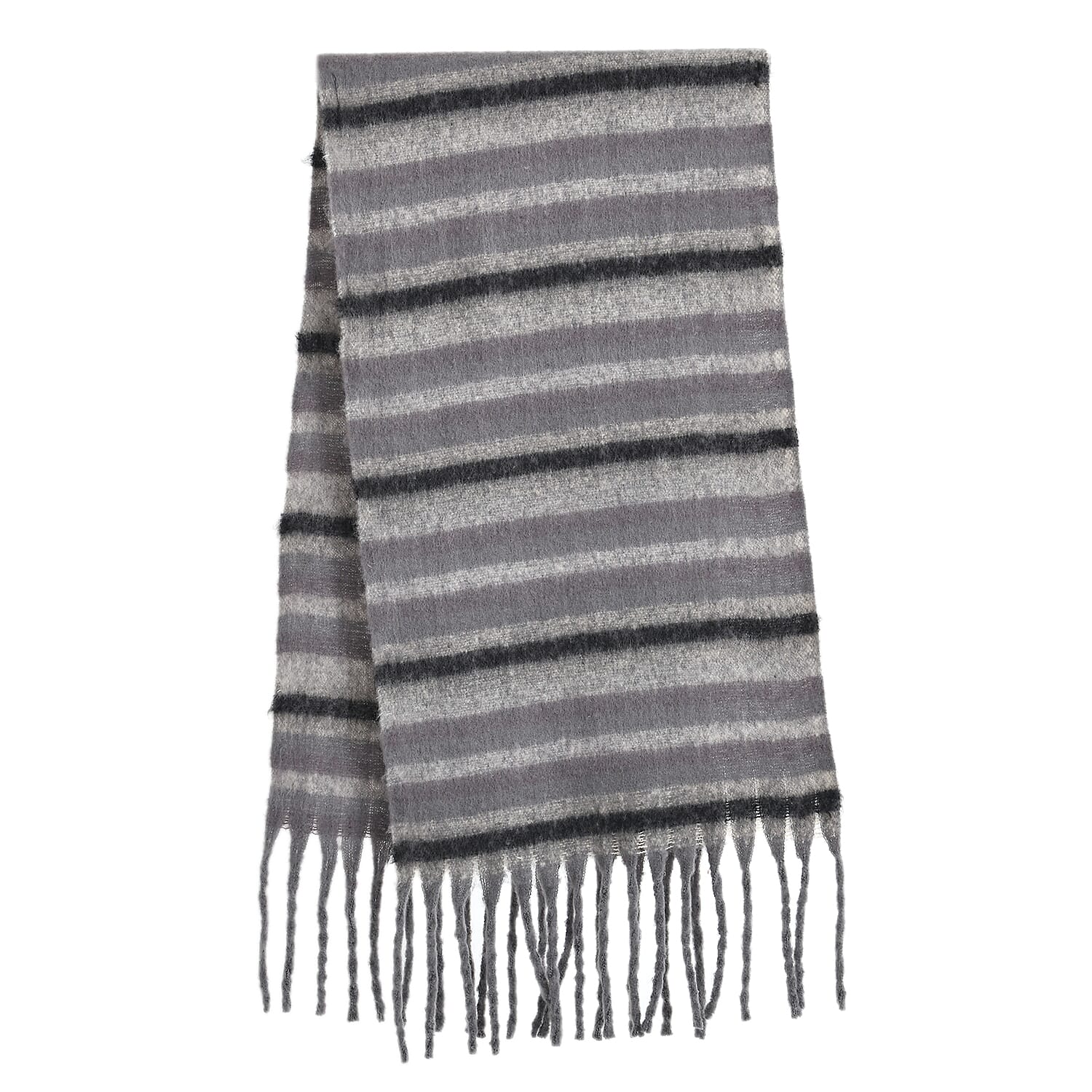 Striped Soft Touch Large Shawl with Tassel (180 x 50 cm) - Grey