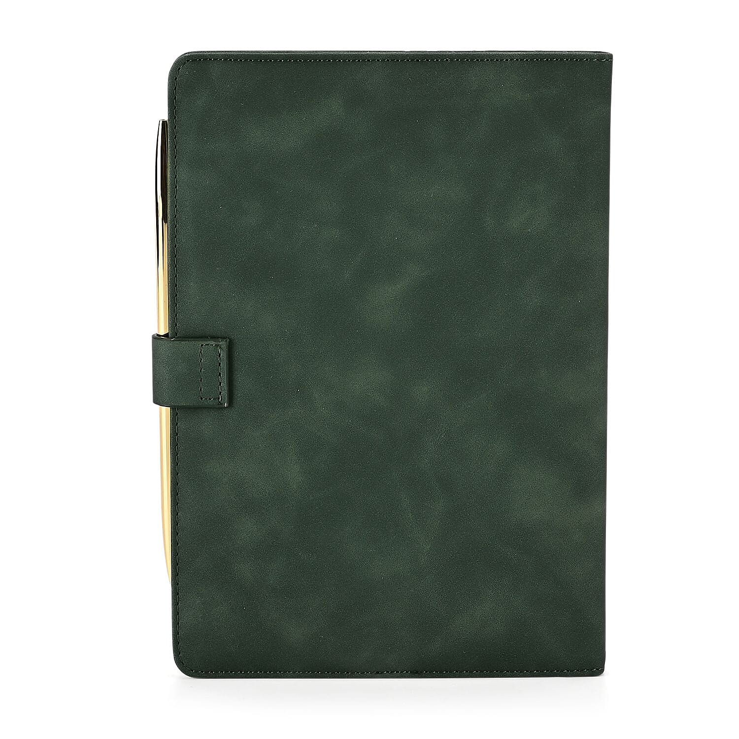 Set of 2 A5 Notebook & Black Ink Pen Gift Set - Bamboo Design with Magnetic Clasp - Green & Gold