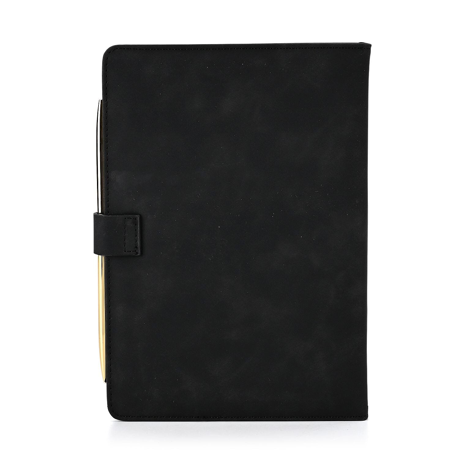 Set of 2 A5 Notebook & Black Ink Pen Gift Set - Sandalwood Palace Design with Magnetic Clasp - Black & Gold