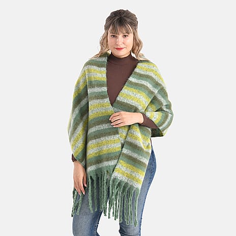 Striped Soft Touch Large Shawl with Tassel (180 x 50 cm) - Green