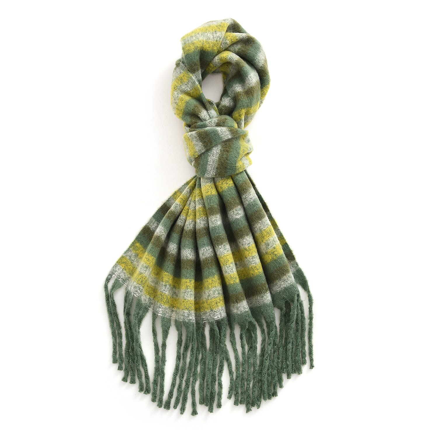 Striped Soft Touch Large Shawl with Tassel (180 x 50 cm) - Green