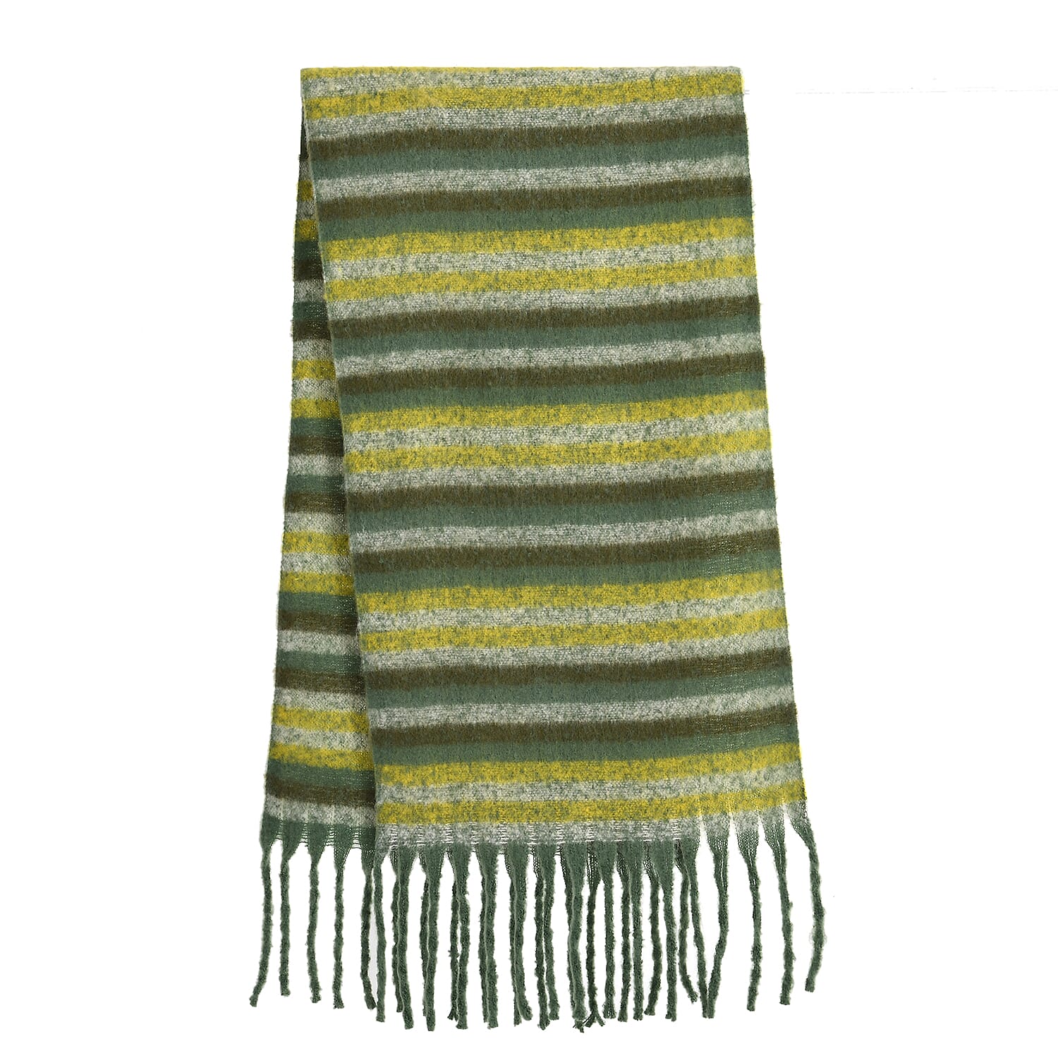 Striped Soft Touch Large Shawl with Tassel (180 x 50 cm) - Green