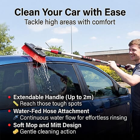 2 in 1 Telescopic Car Cleaner with Mop and Mitt Water Fed with Hose Attachment