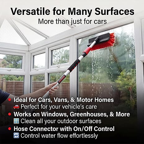 2 in 1 Telescopic Car Cleaner with Mop and Mitt Water Fed with Hose Attachment