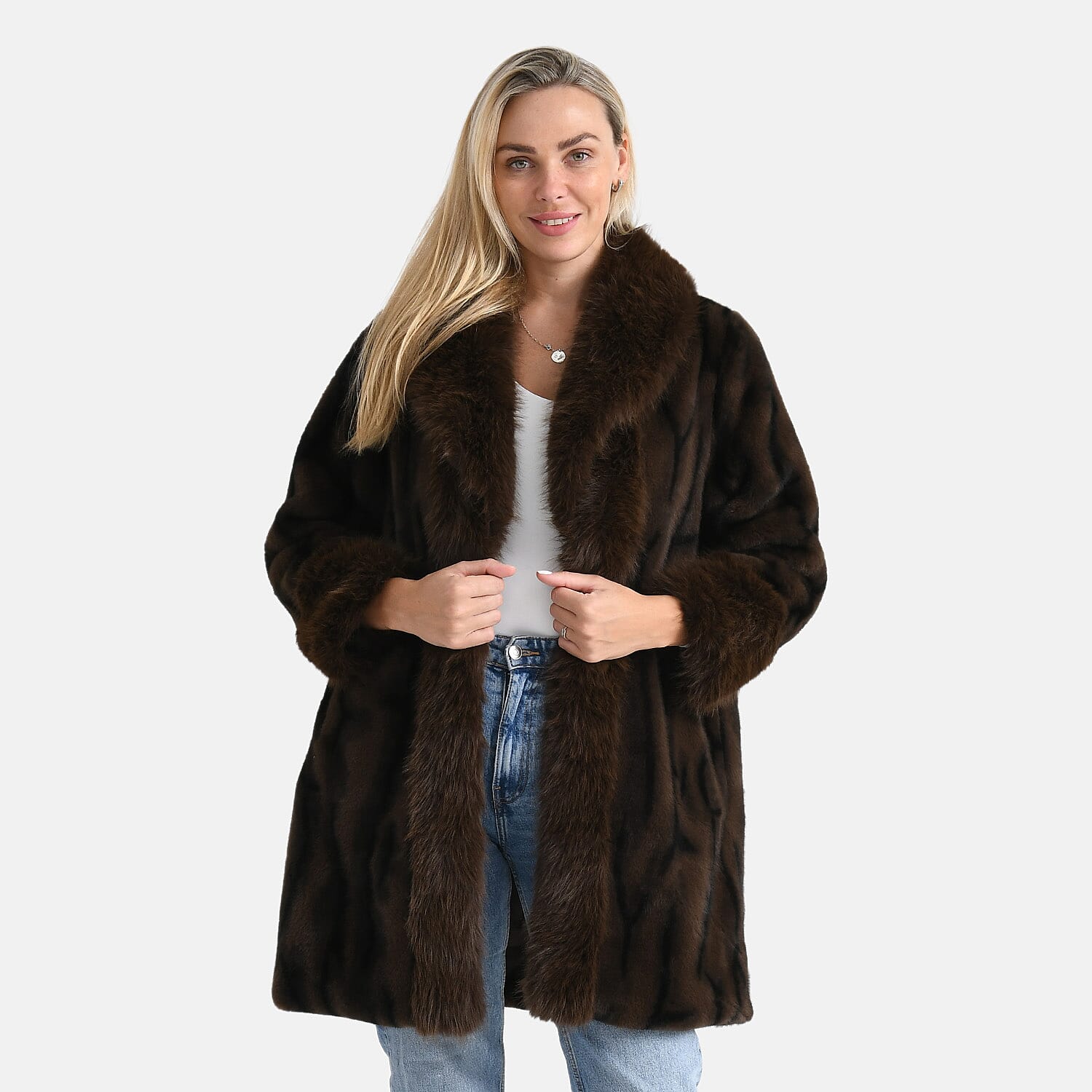 La Marey Signature Leopard Print Faux Fur Longline Coat (Size - S-M) - Brown