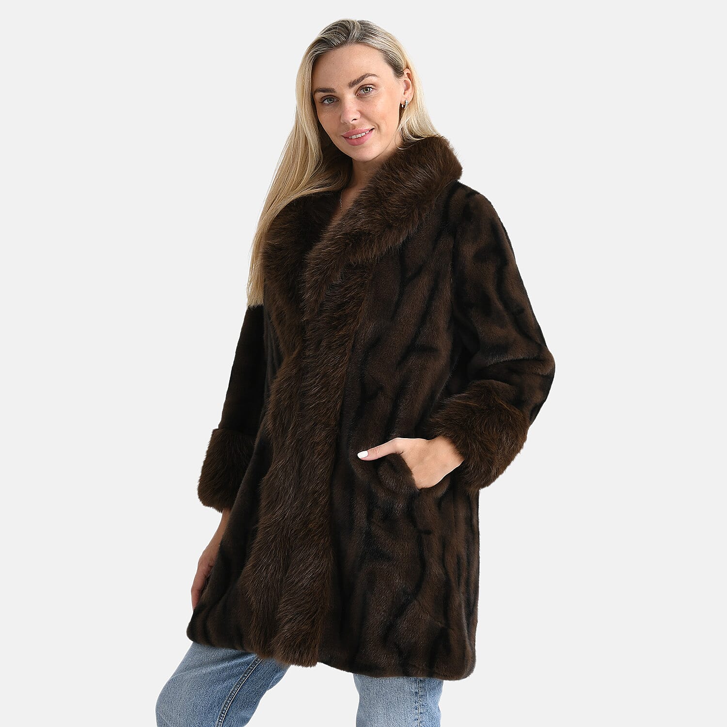 La Marey Signature Leopard Print Faux Fur Longline Coat (Size - S-M) - Brown