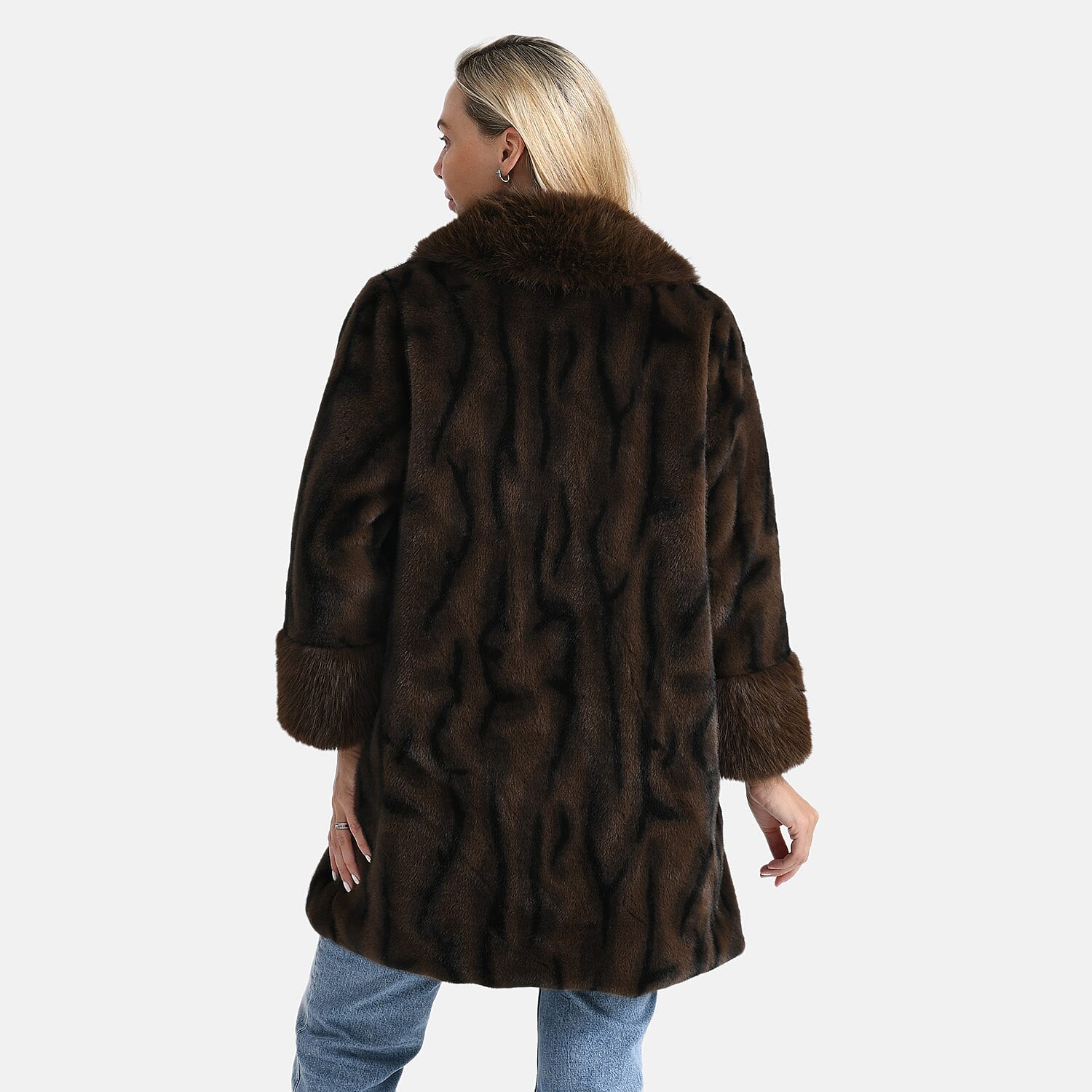 La Marey Signature Leopard Print Faux Fur Longline Coat (Size - L-XL) - Brown