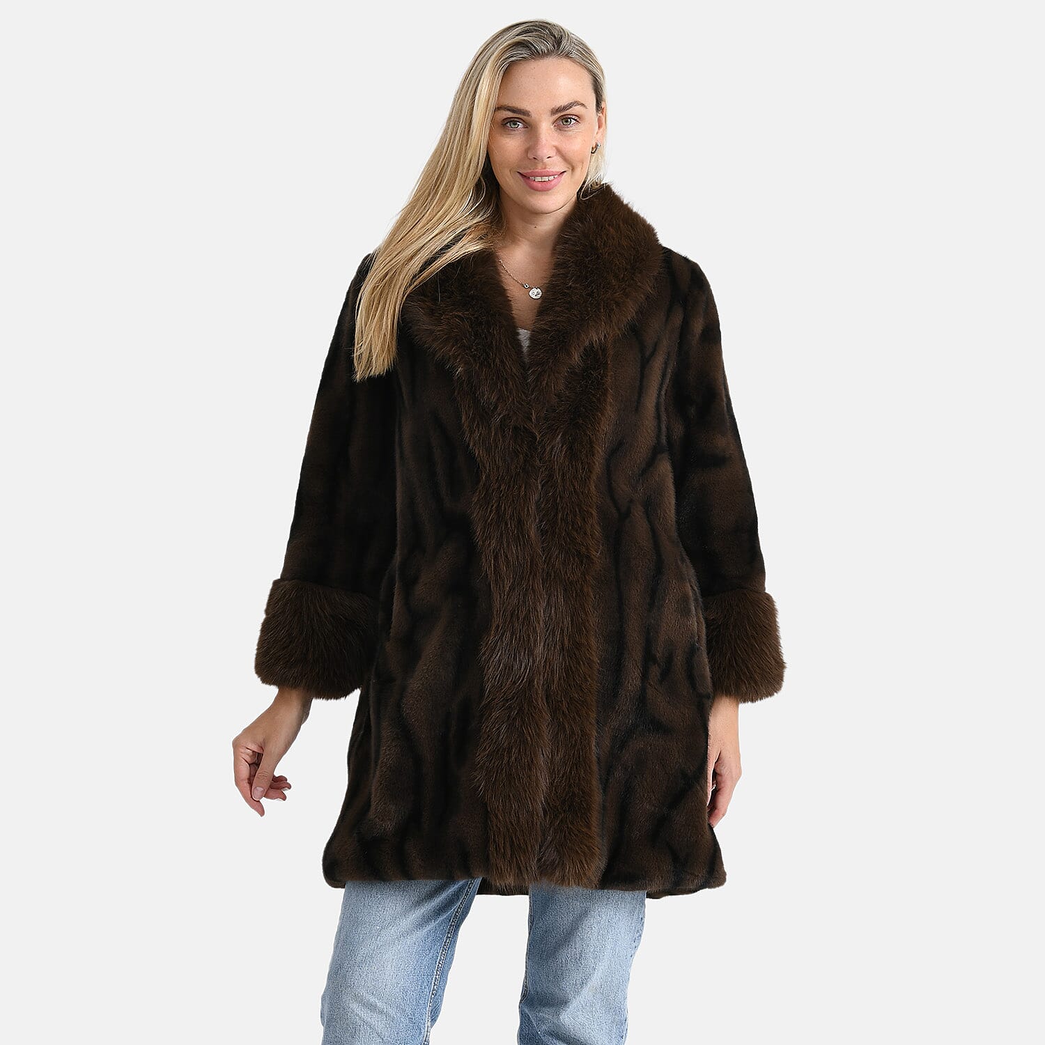 La Marey Signature Leopard Print Faux Fur Longline Coat (Size - L-XL) - Brown
