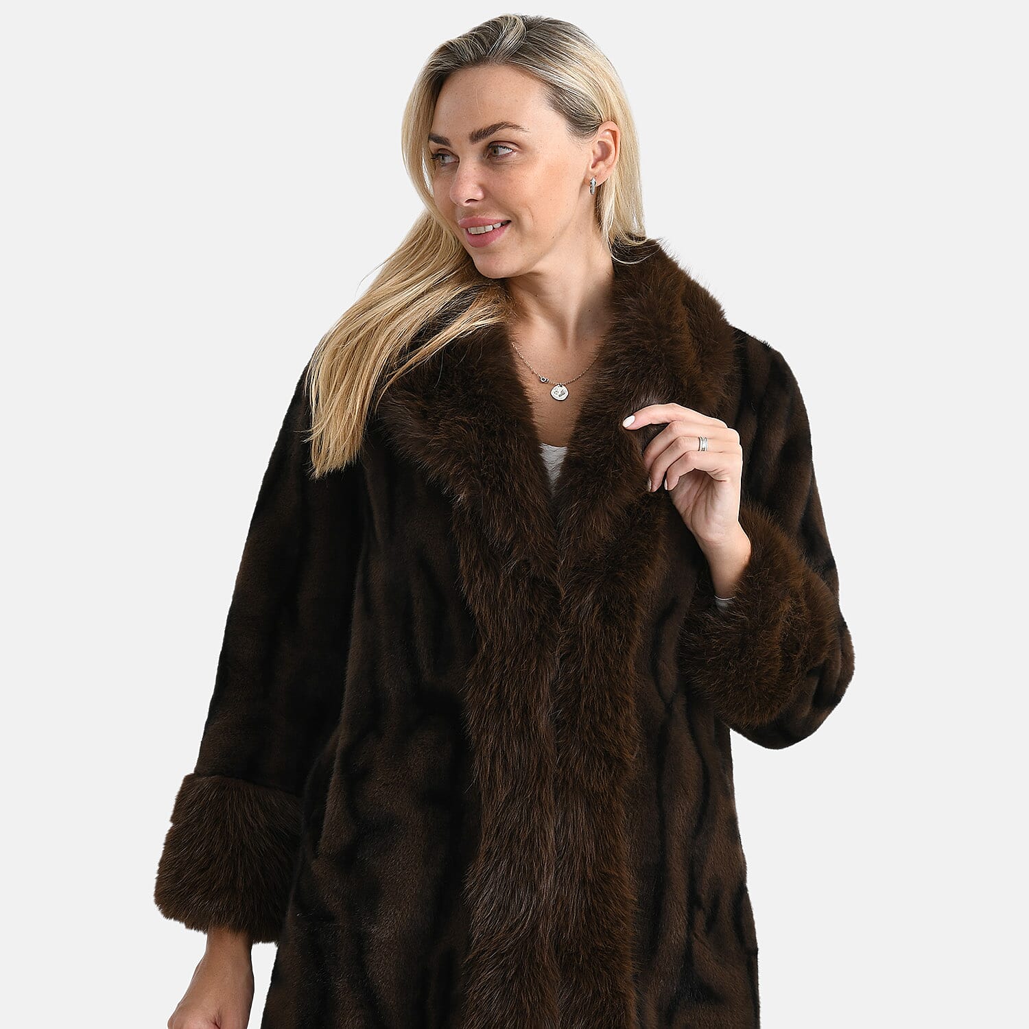 La Marey Signature Leopard Print Faux Fur Longline Coat (Size - L-XL) - Brown