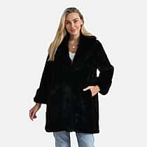 La Marey Women's Signature Faux Fur Longline Coat - Black