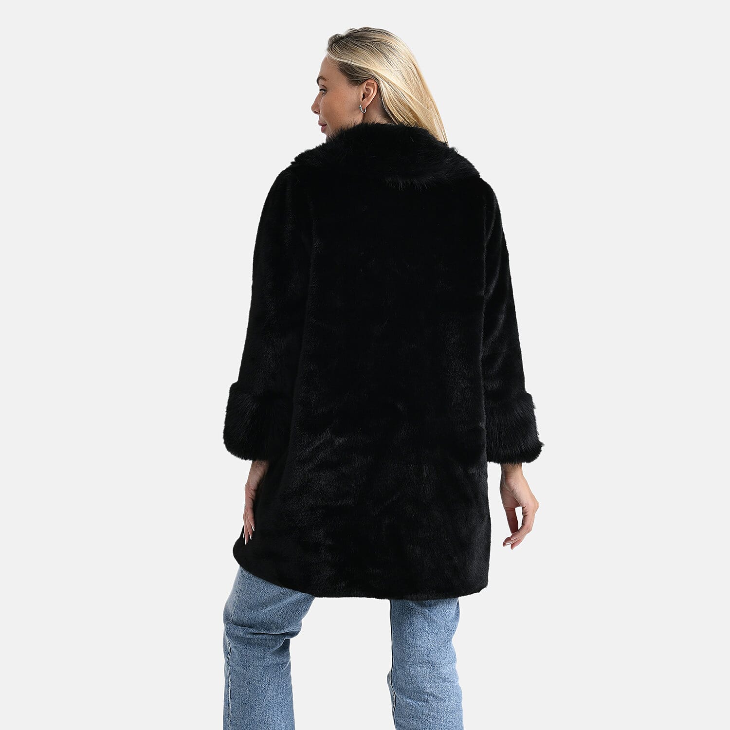 La Marey Signature Faux Fur Longline Coat (Size - S-M) - Black