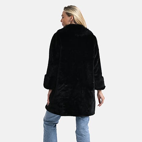 La Marey Signature Faux Fur Longline Coat (Size - S-M) - Black
