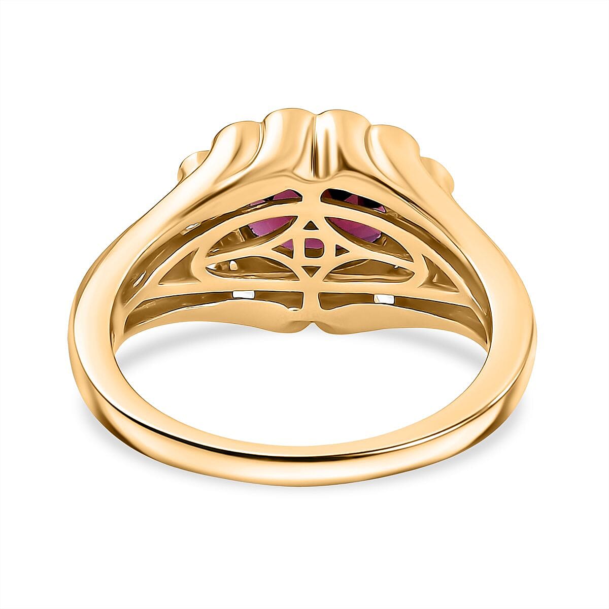 Djoy Rhodolite Garnet & White Zircon Ring in 18K Yelow Gold Plating Sterling Silver 1.84 Ct. Djoy Rhodolite Garnet & White Zircon Ring in 18K Yelow Gold Plating Sterling Silver 1.84 Ct.