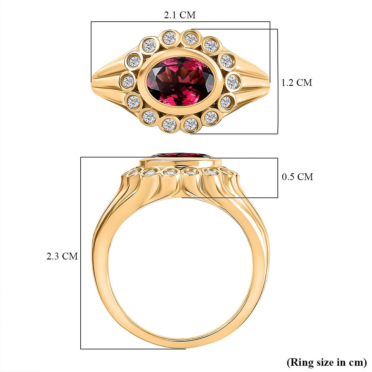 Djoy Rhodolite Garnet & White Zircon Ring in 18K Yelow Gold Plating Sterling Silver 1.84 Ct. Djoy Rhodolite Garnet & White Zircon Ring in 18K Yelow Gold Plating Sterling Silver 1.84 Ct.