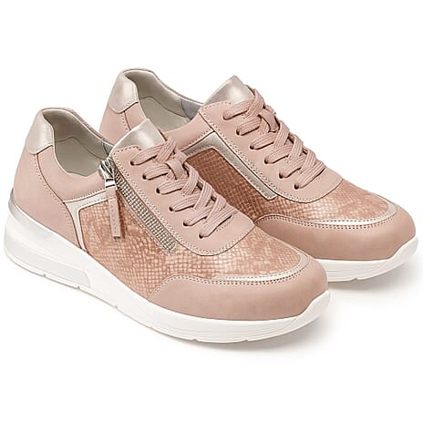 Womens Lace-Up Platform Sneaker with Side Zipper (Size 6) - Rose