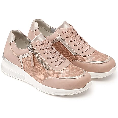 Womens Lace-Up Platform  TRAINERS with Side Zipper (Size 9) - Rose