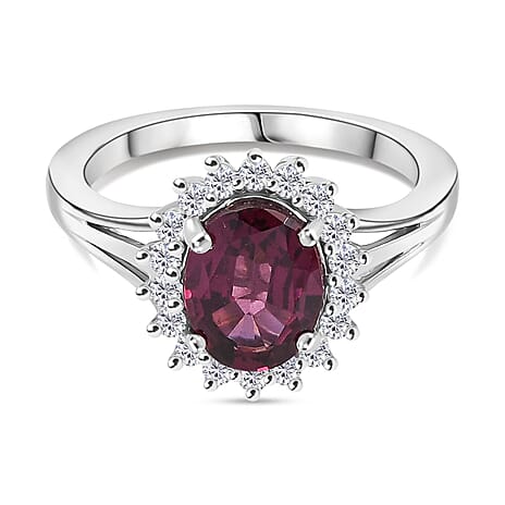 Djoy Orissa Rhodolite Garnet & White Zircon Ring in Platinum Overlay Sterling Silver 2.73 Ct.