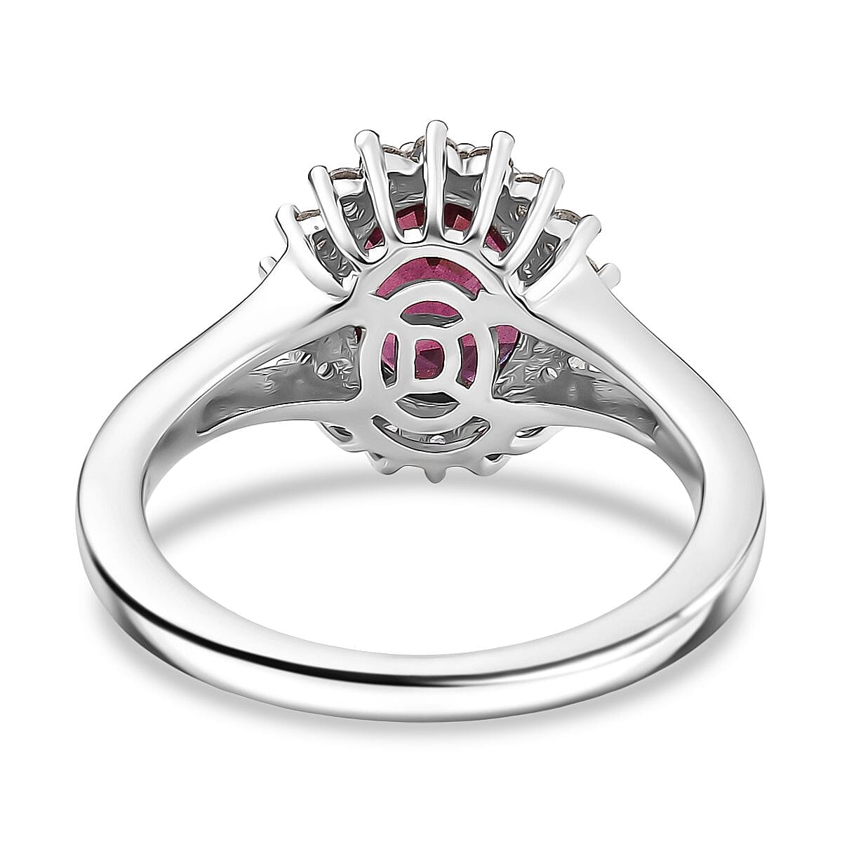 Djoy Orissa Rhodolite Garnet & White Zircon Ring in Platinum Overlay Sterling Silver 2.73 Ct. Djoy Orissa Rhodolite Garnet & White Zircon Ring in Platinum Overlay Sterling Silver 2.73 Ct.