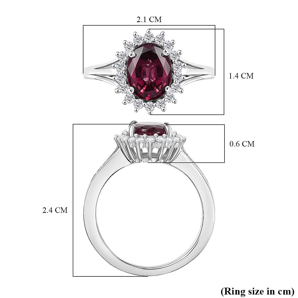 Djoy Orissa Rhodolite Garnet & White Zircon Ring in Platinum Overlay Sterling Silver 2.73 Ct. Djoy Orissa Rhodolite Garnet & White Zircon Ring in Platinum Overlay Sterling Silver 2.73 Ct.