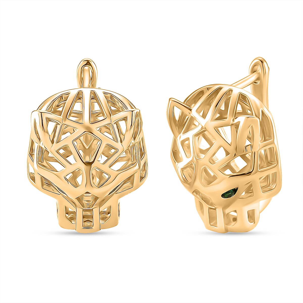 Green Cubic Zirconia Earring with Clasp in Yellow Gold Plated