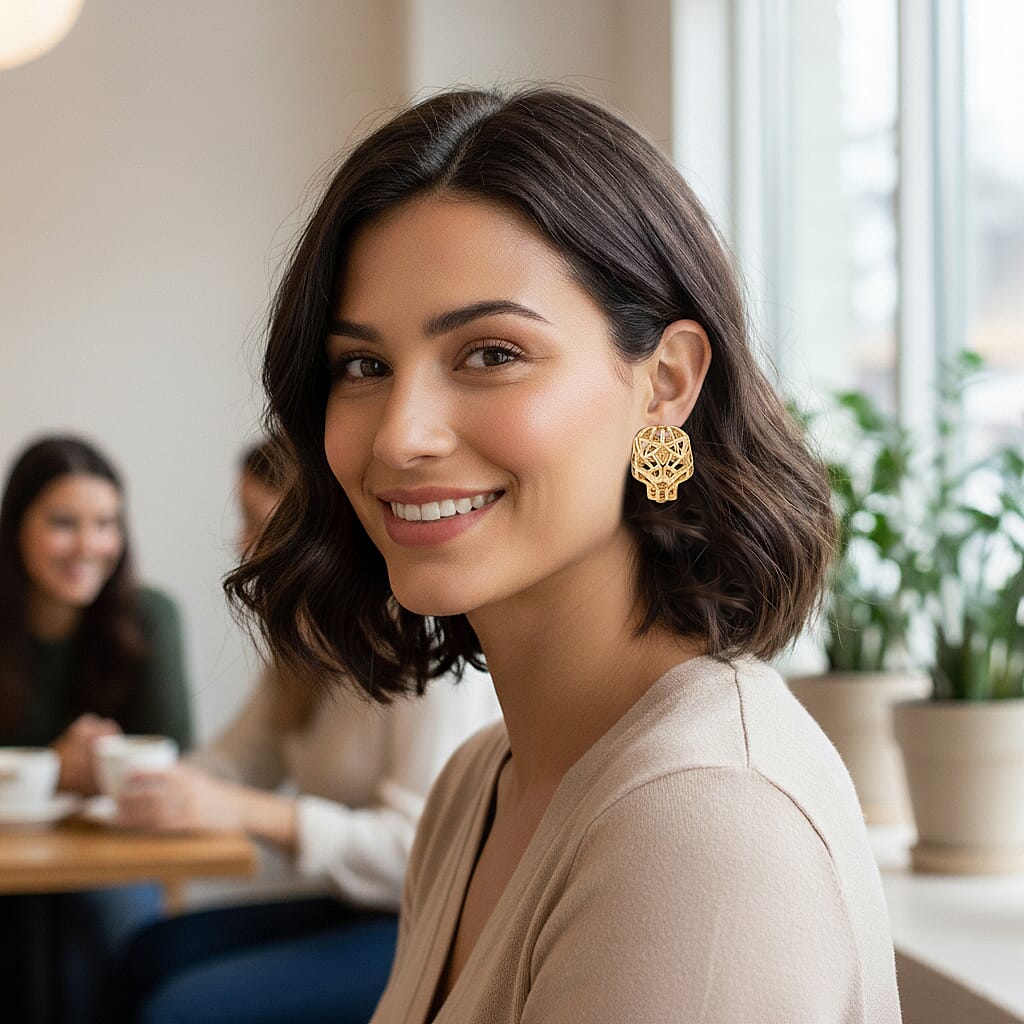 Green Cubic Zirconia Earring with Clasp in Yellow Gold Plated