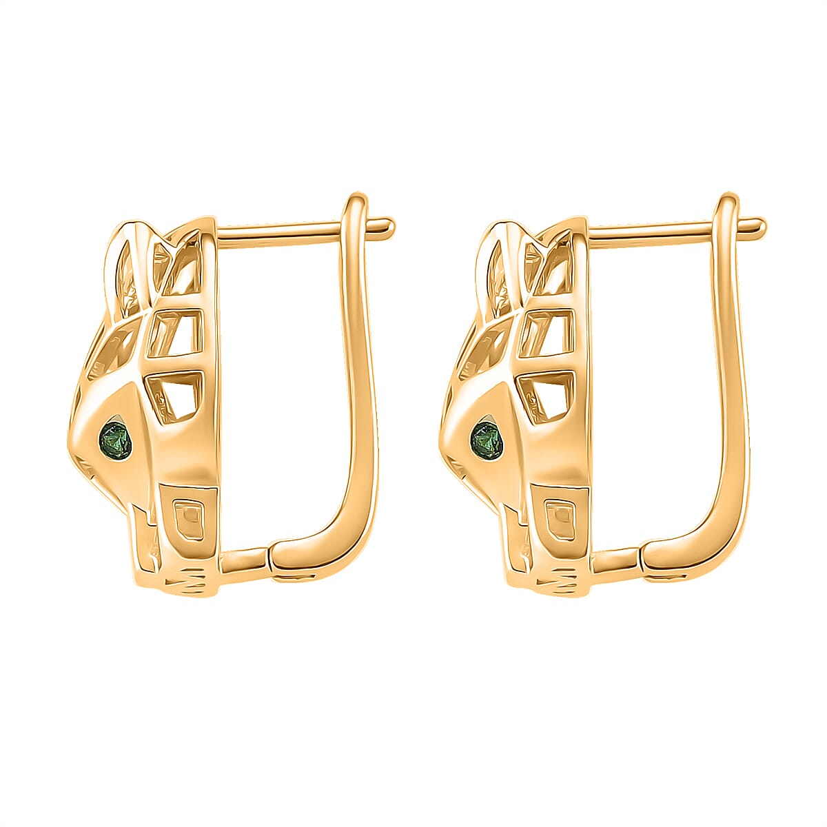 Green Cubic Zirconia Earring with Clasp in Yellow Gold Plated