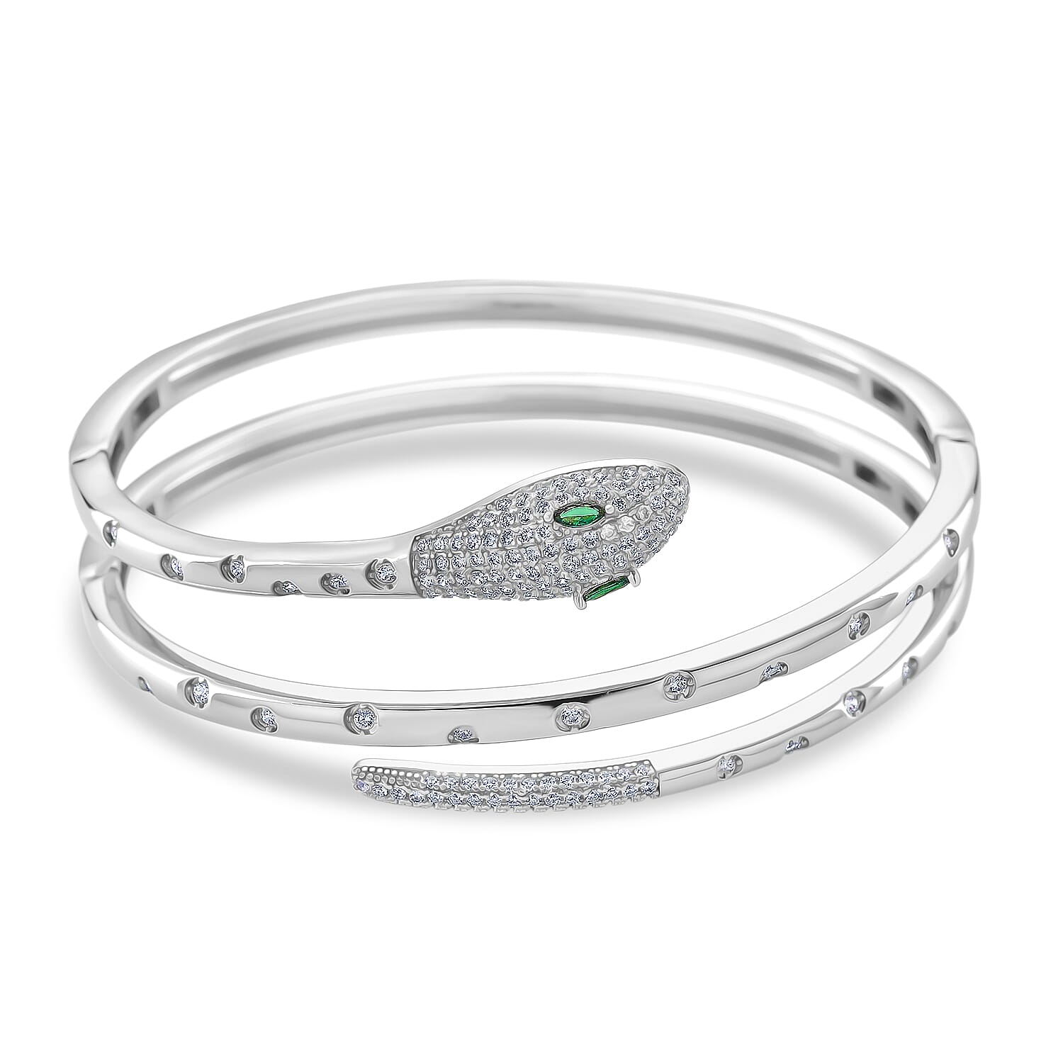 BIGGEST DESIGNER CLOSEOUT - Biacco Collection - Green Cubic Zirconia & White Cubic Zirconia Serpent Bangle (Size 7.5)