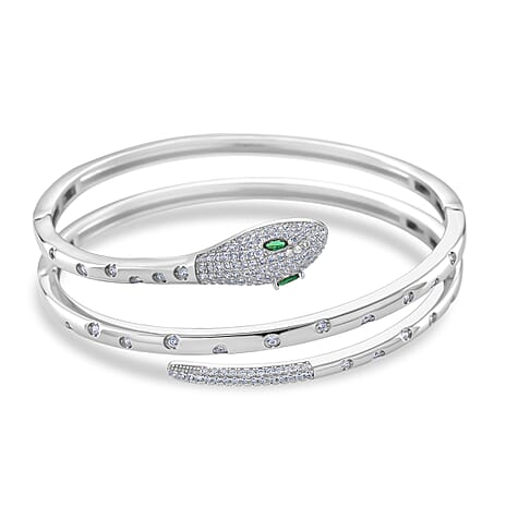 BIGGEST DESIGNER CLOSEOUT - Biacco Collection - Green Cubic Zirconia & White Cubic Zirconia Serpent Bangle (Size 7.5)