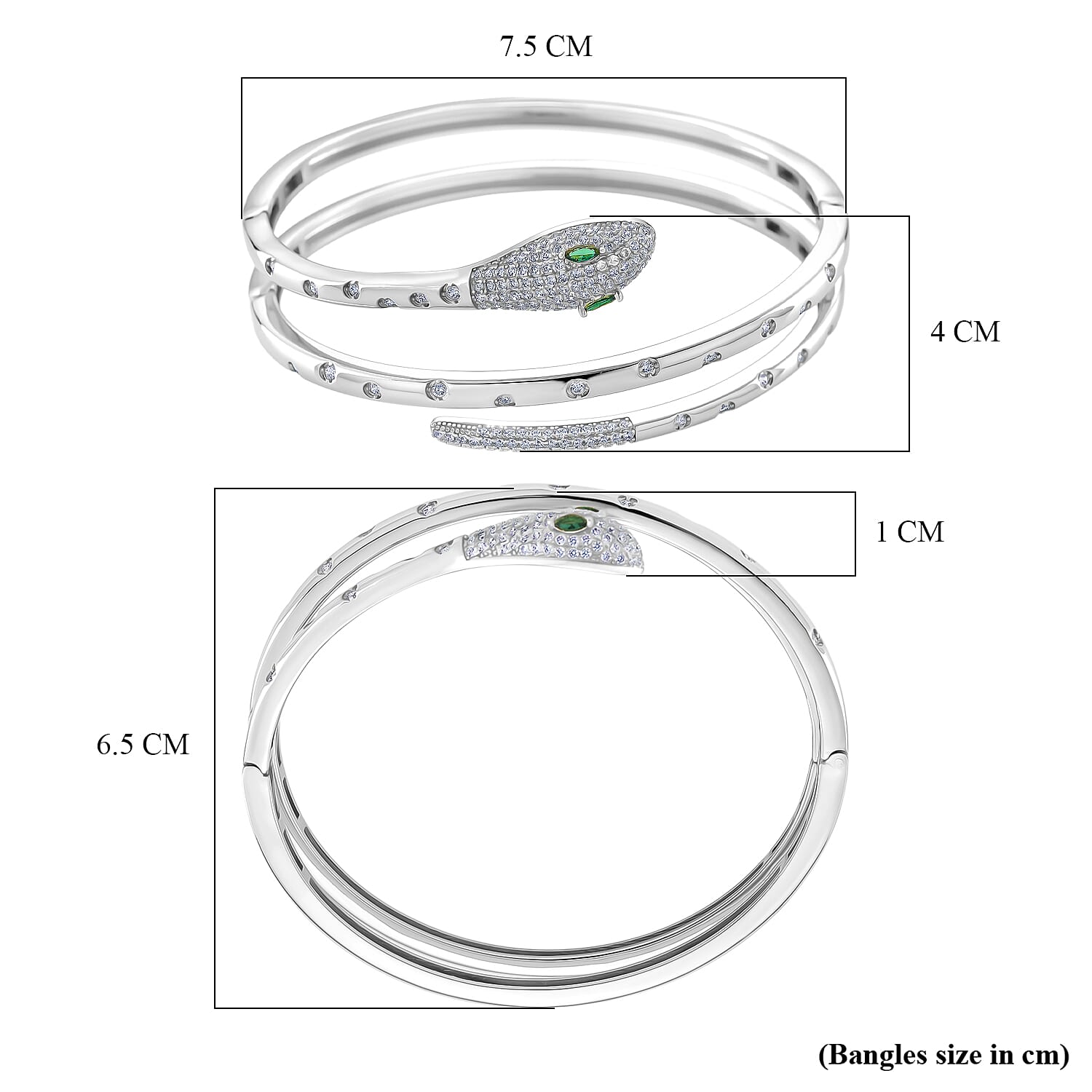 BIGGEST DESIGNER CLOSEOUT - Biacco Collection - Green Cubic Zirconia & White Cubic Zirconia Serpent Bangle (Size 7.5)