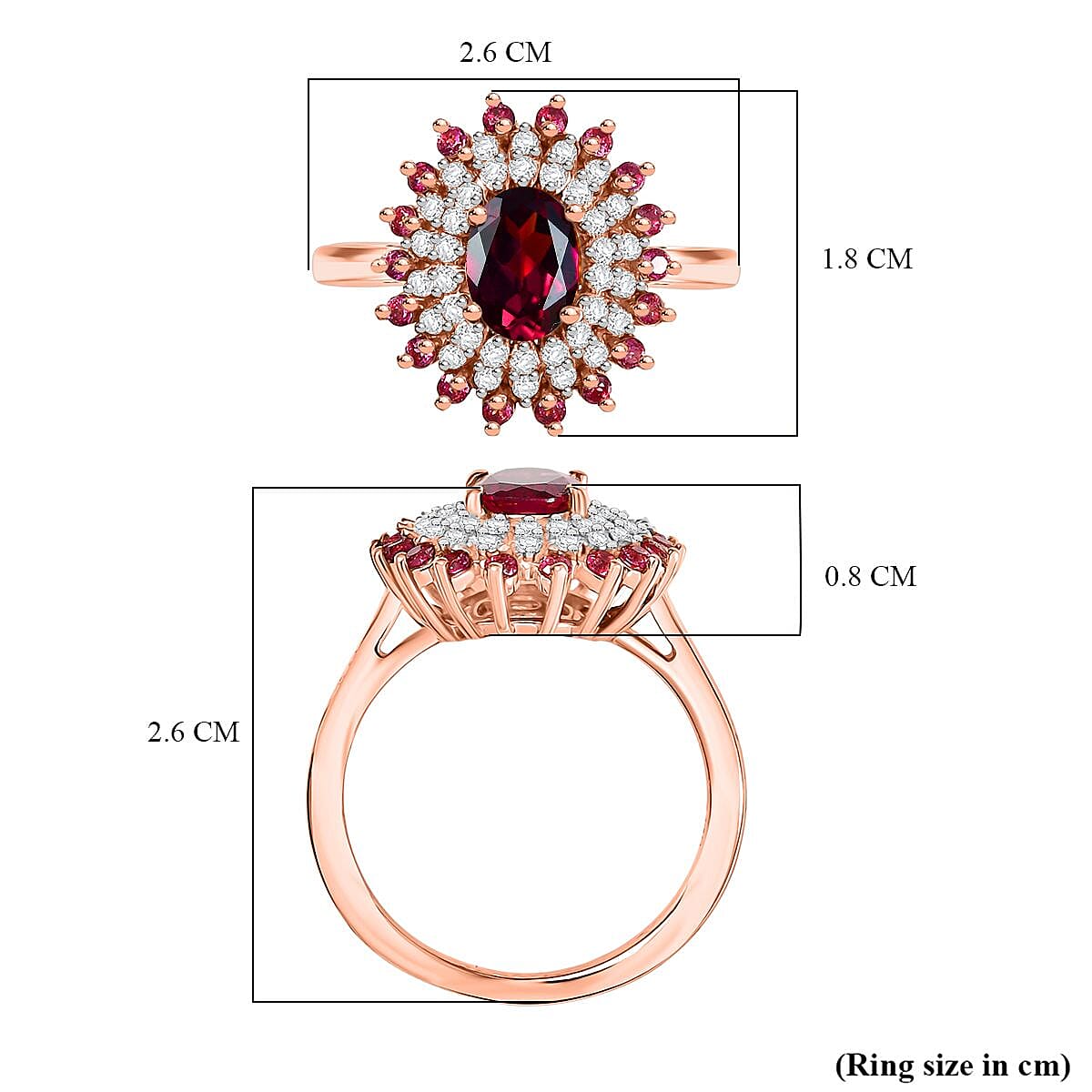 Djoy Orissa Rhodolite Garnet & White Zircon Ring in 18K Rose Gold Plating Sterling Silver 1.84 Ct. Djoy Orissa Rhodolite Garnet & White Zircon Ring in 18K Rose Gold Plating Sterling Silver 1.84 Ct.