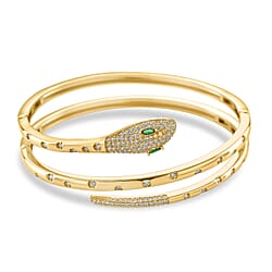 Green Cubic Zirconia, White Cubic Zirconia Bangle Pure Yellow Brass 1 Ct.
