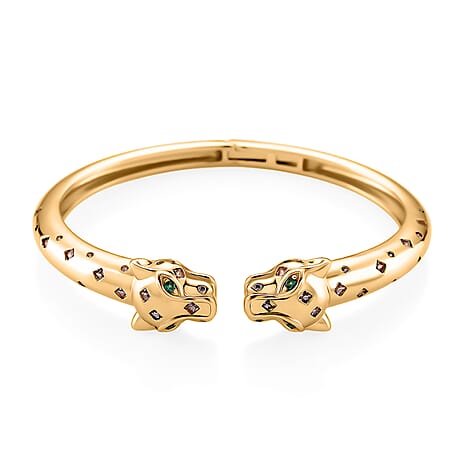 Designer Inspired- Green Cubic Zirconia & Pink Cubic Zirconia Bangle (Size 7.5) in Yellow Gold Plated