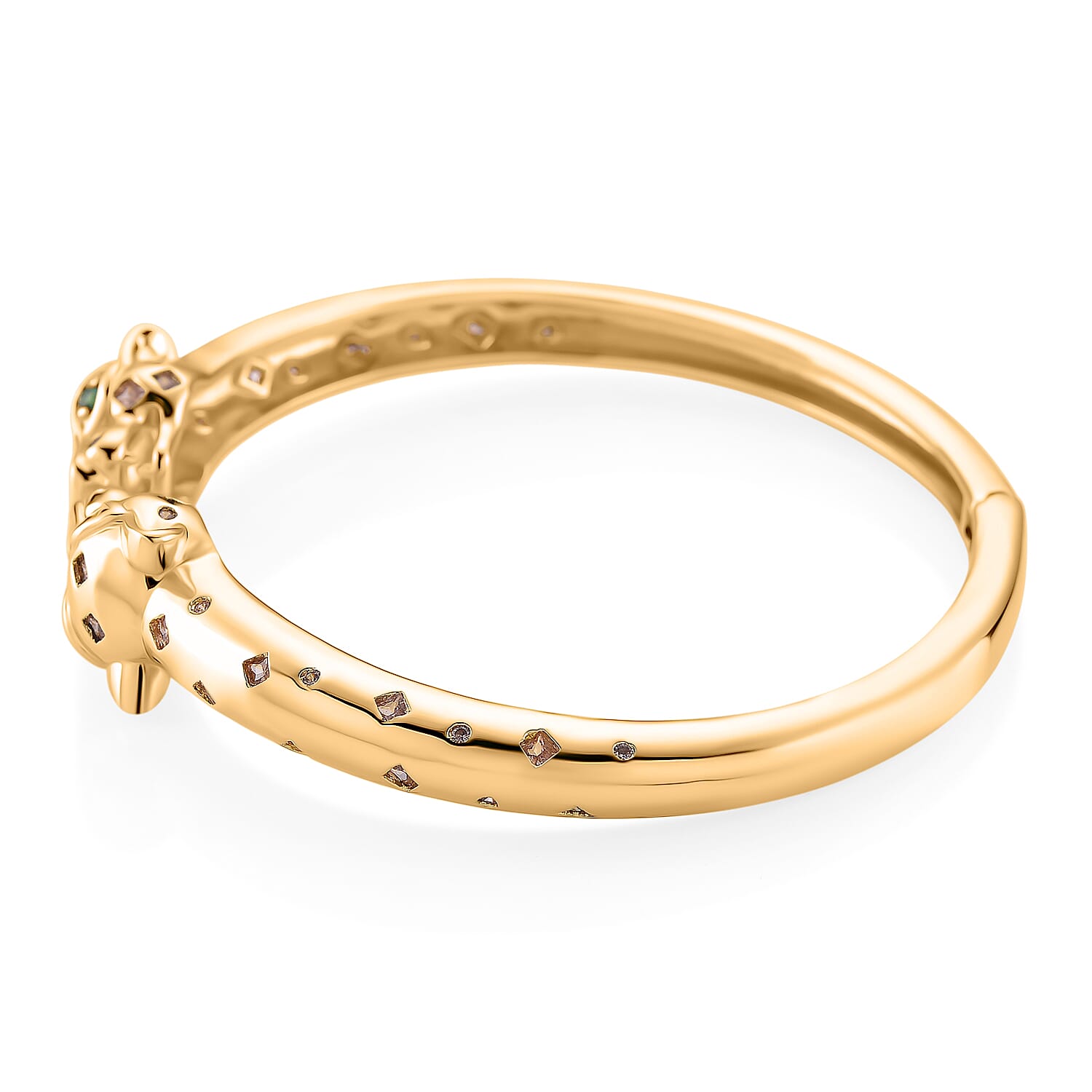 Designer Inspired- Green Cubic Zirconia & Pink Cubic Zirconia Bangle (Size 7.5) in Yellow Gold Plated