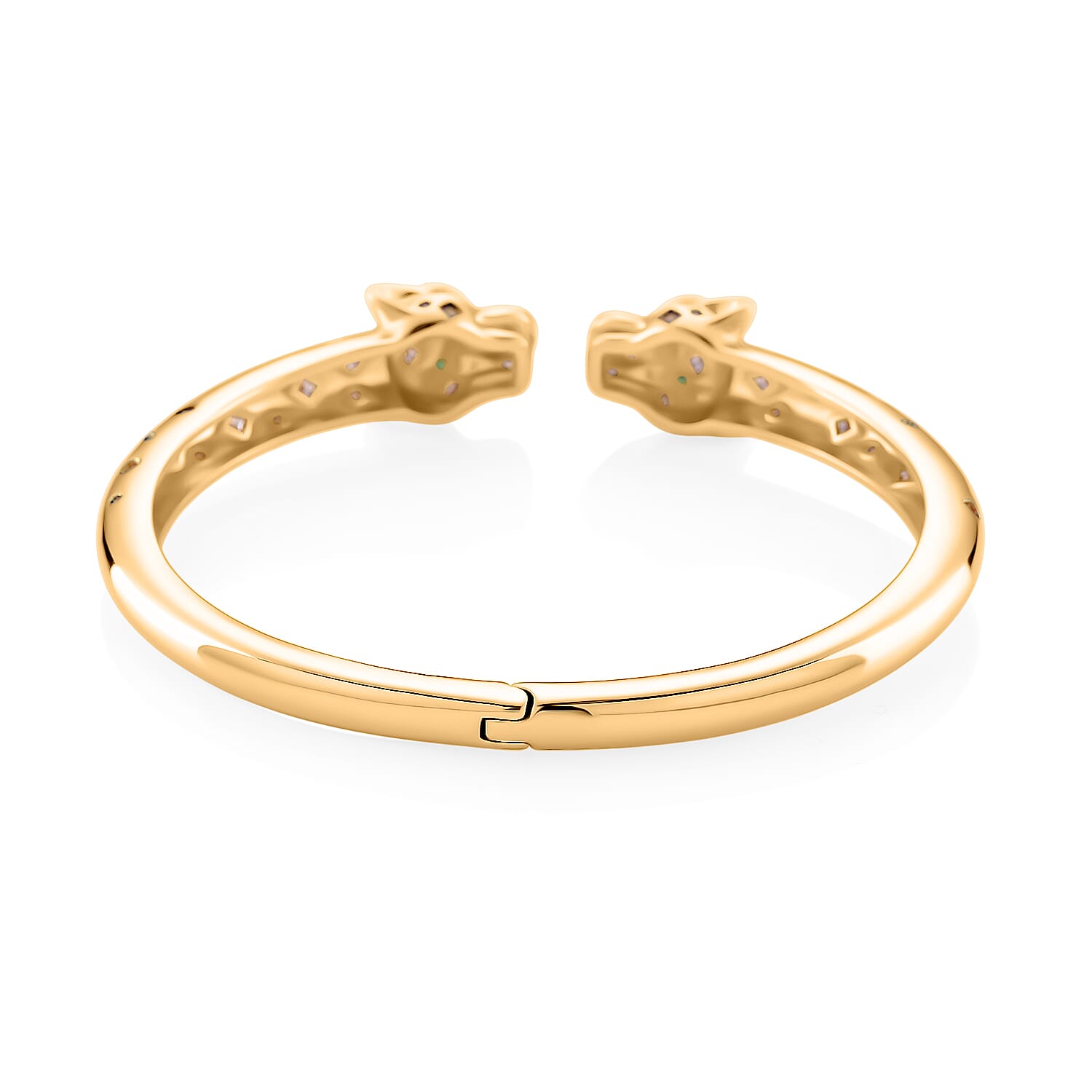 Designer Inspired- Green Cubic Zirconia & Pink Cubic Zirconia Bangle (Size 7.5) in Yellow Gold Plated